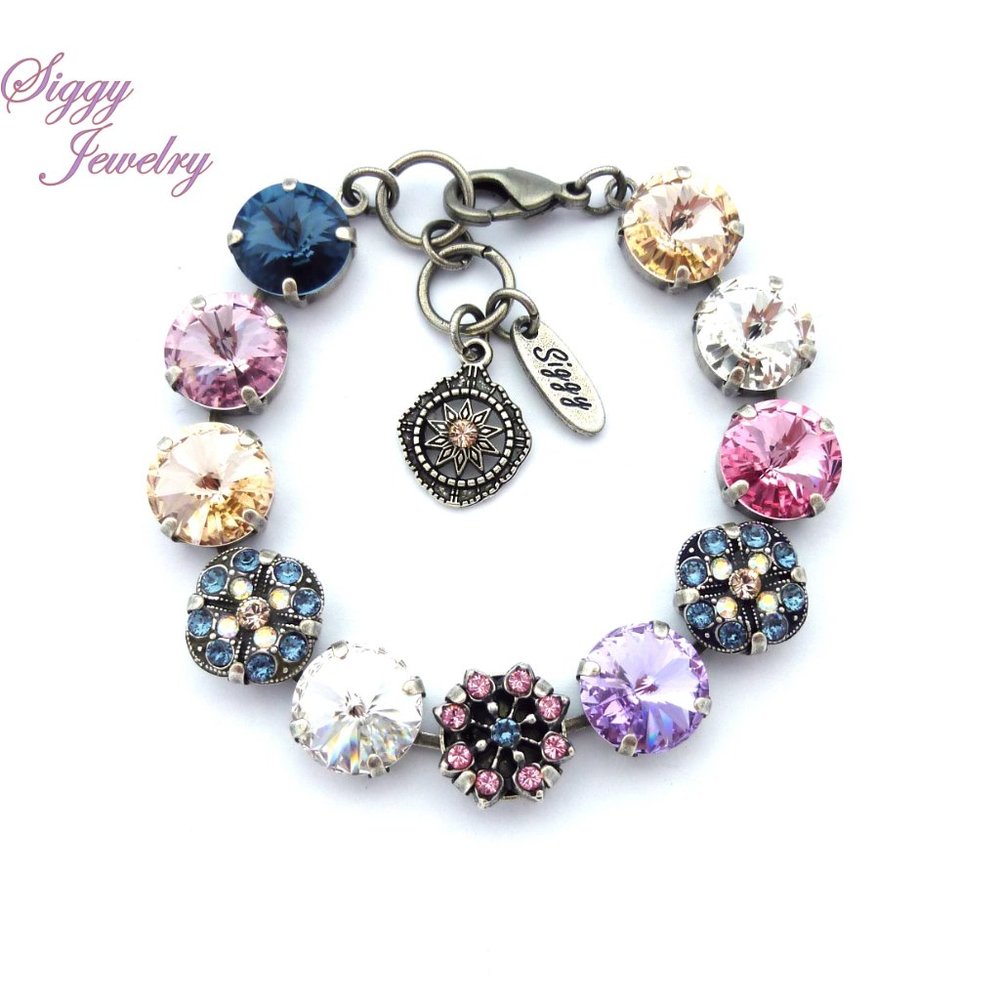 Swarovski Crystal Blue Purple Pink Flower Bracelet